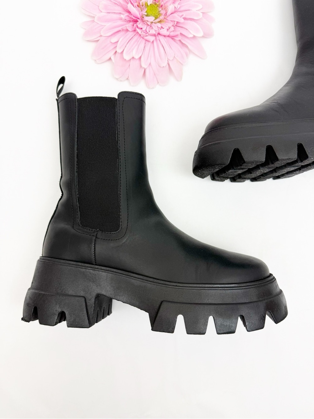 Thursday Boot Company Reign Leather Chelsea Ankle Mid Calf Boots Chunky Black - Picture 11 of 14